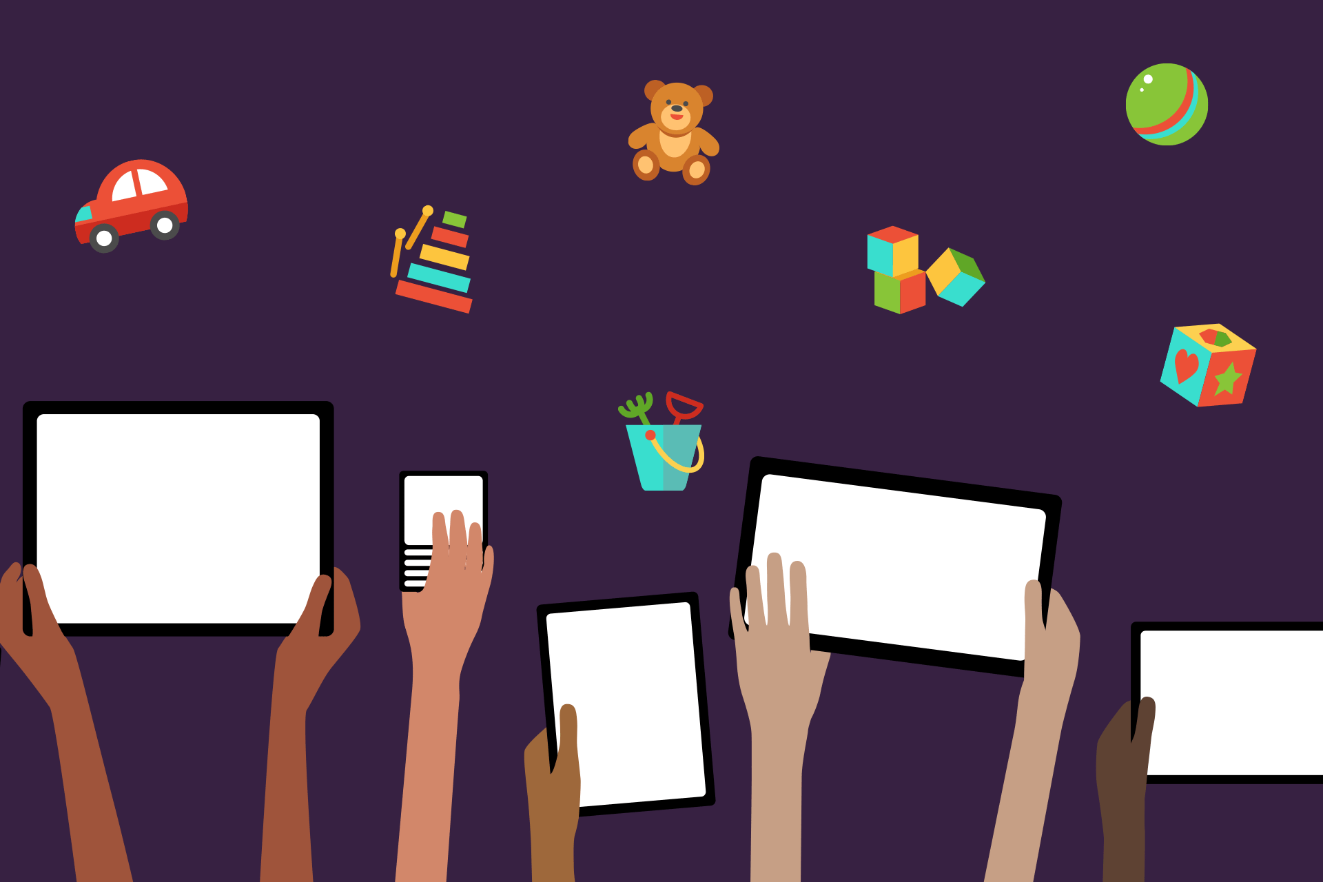 Cartoon hands with tablets