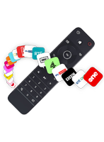 virgin tv remote surrounded by logos