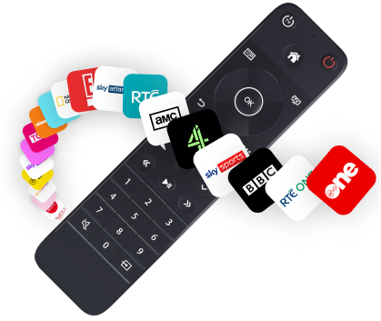 Remote with TV channel logos