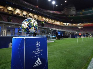 Football on stand before a Champions League tie