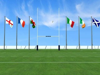Six Nations' flags & rugby goal post